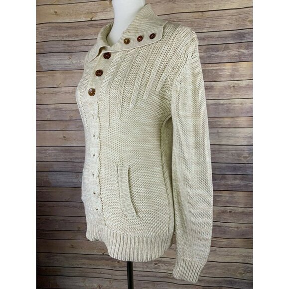 Vintage Fruit Of The Loom Womens M Sweater Cable Knit Cowl Neck Button Neck - Picture 4 of 8